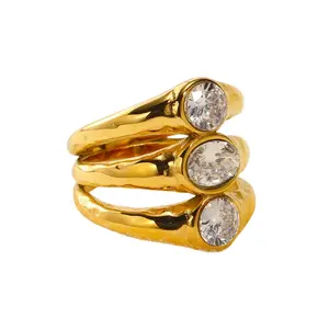 Gold Plated Triple Layer Zircon Crystal Ring