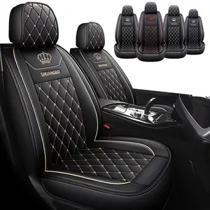 Universal Fit Breathable Car Seat Covers with Crown Embroidery and Diamond Stitching for Enhanced Comfort and Style