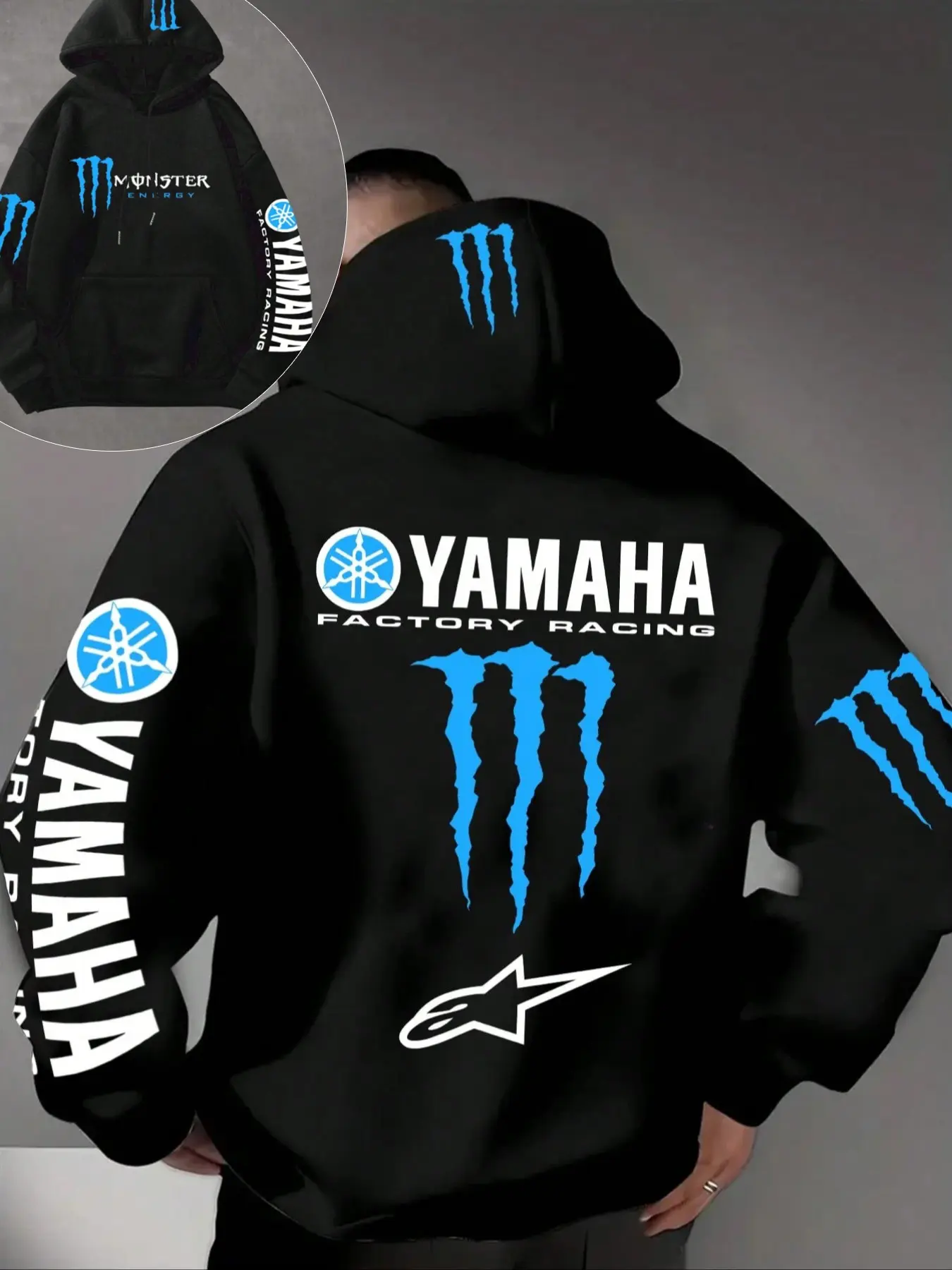 Men's Casual Sport Hoodie, Hip Hop Style, Comfortable Fashion, Yamaha Racing Monster Energy, Fall & Winter Long Sleeve Pullover