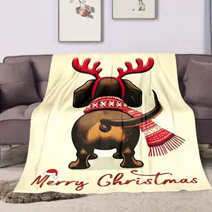 Cozy Christmas Dachshund Print Flannel Throw Blanket - Soft, Reversible & Machine Washable for All Seasons - Perfect Gift for Family and Friends, Antler, Nap, Office D