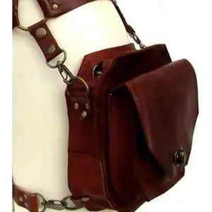 Steampunk Waist Belt with Drop Leg Pack - Adjustable Straps, Metal Hardware, Large Side Pouch for Keys & Phone, Vintage Style Buckle, Ideal for Cosplay & Festivals