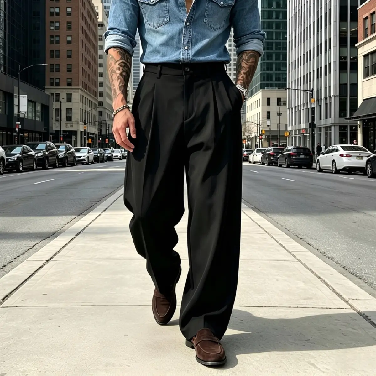 GINGTTO Men's Baggy Dress Pants Casual Loose Fit Elastic Waist Straight Leg Trousers Comfy Slacks for Men Wrinkle Free Chinos Casual Outdoor Pants Casual Plain Trousers