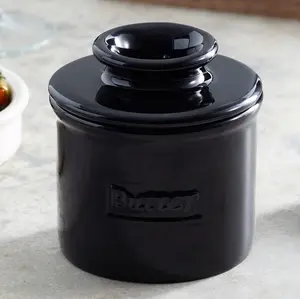 Butter Bell Midnight Black Cafe Retro Butter Bell Crock BB-CCBLK - Spreadable New Bone China Canister for Fresh Butter - Dishwasher Safe Kitchen Tin