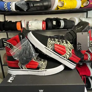 Premium High Top Men's Sneakers - Pony Hair & Cracked Leather - Skytop II Style Streetwear Culture Shoes - Mocha/Black Mix