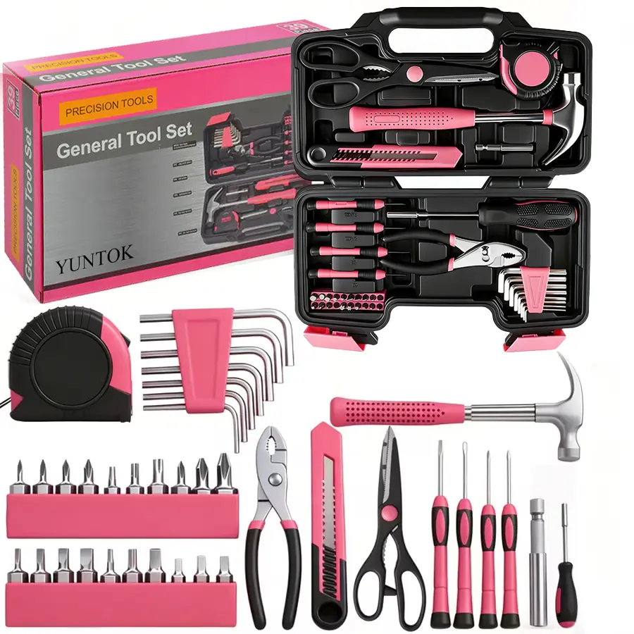 39-Piece Pink Tool Set | A home DIY tool set that comes with a storage case, perfect for women, families, garages, offices, and college dorms | Especially suitable for women