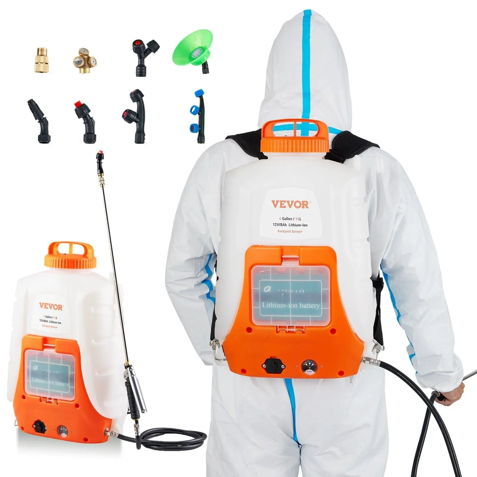 VEVOR Battery Powered Portable Backpack Sprayer, 0-90 PSI Adjustable Pressure, 4 Gallon Tank, Back Pack Sprayer with 8 Nozzles and 2 Wands, 12V 8Ah Battery, Wide Mouth Lid for Weeding, Spraying, Cleaning VEVOR Super Brand Day  VEVOR Super Brand Day