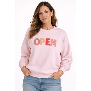 Open Faux Patchwork Sweatshirt Printed Quilt Style Design Valentines Day Crewneck