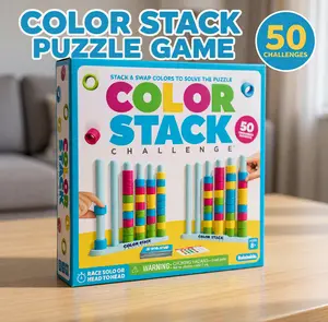 Color Sorting Stack Puzzle Game for Kids & Family, Ring Matching Brain Teaser with Challenge Cards, Fast Reflex Strategy Table Game for 2 Players