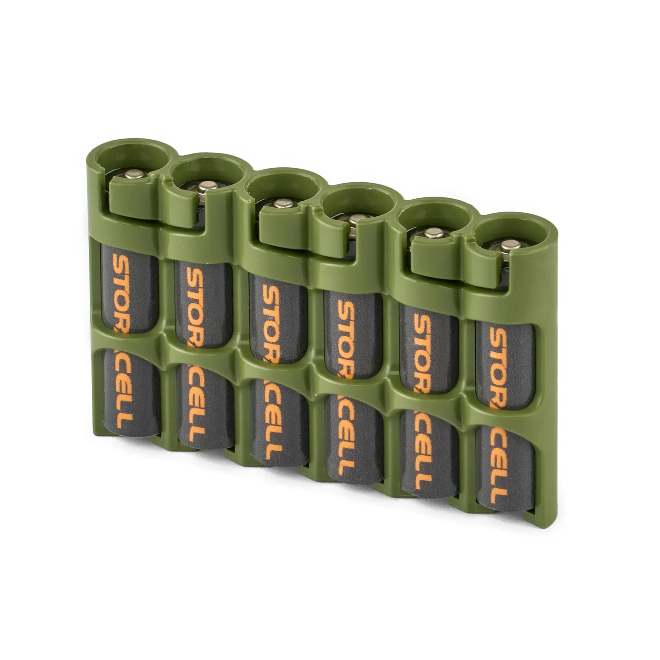 Storacell Slim Line AAA 6 Pack Battery Caddy (Military Green) - Battery Storage and Organization with a Compact Design