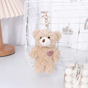 Brown Bear Pink Heart Plush Stuffed Keychain For Backpack, Plush Soft Cotton Key Chain For DIY Keychain Crafts Stuffed Animals,Car Accessories