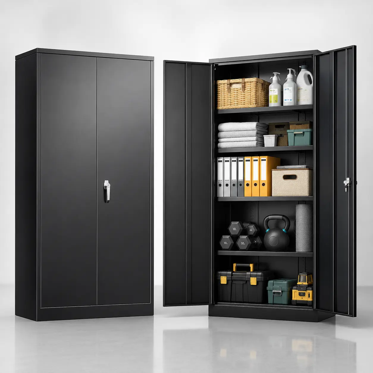 INTERGREAT  Cabinet, 72” Black Garage Steel Locking Cabinet with Doors and 4 Adjustable Shelves, Tall Lockable File &Tool Cabinet for Home Office, Metal Classroom Cabinet Basement storage