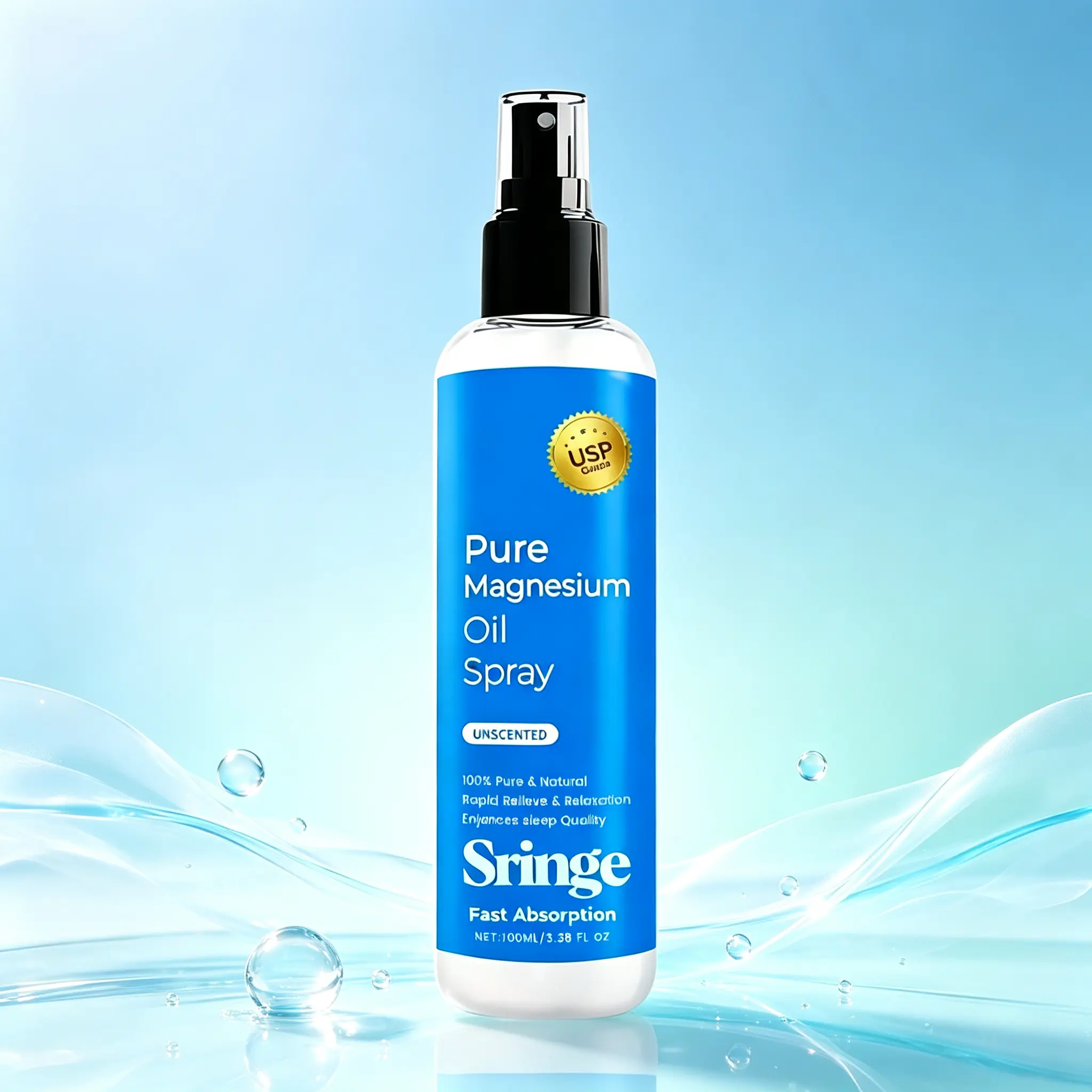USP Pure Magnesium Spray 100ml – Unscented Daily Body Spray with Magnesium, Lightweight Natural Mineral Formula for Skin