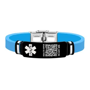 Dynamic QR Code Medical Alert Bracelet for Men Women Scan to Update Medical Info No Medical Info Needed at Checkout Silicone Wristband with Stainless Steel Emergency ID Plate