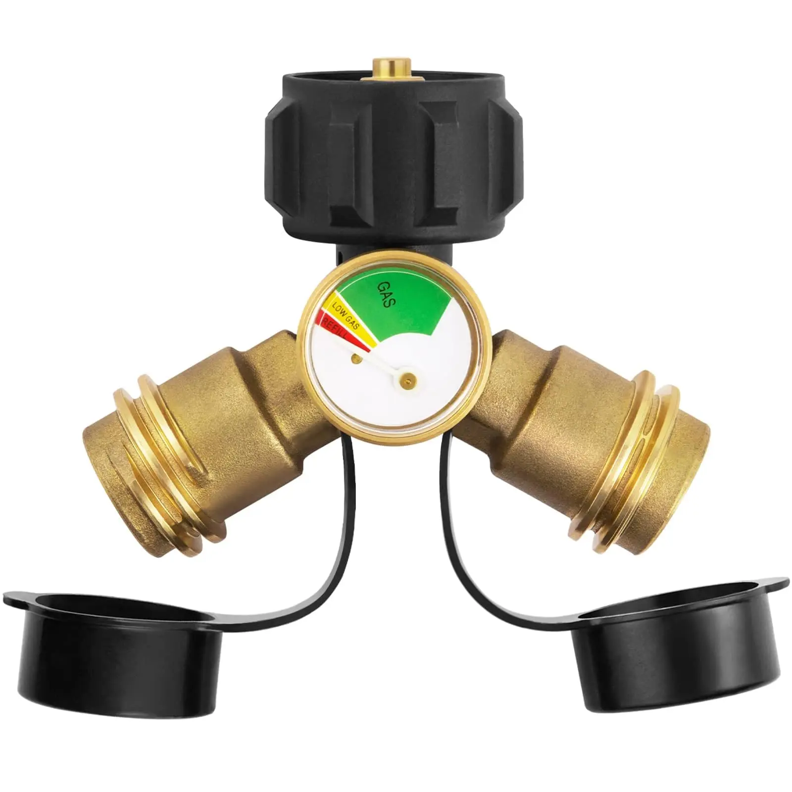 Propane Tank Splitter with Gauge, Propane Splitter 2 Way, Propane Y Splitter Adapter with Shut Off Valve, Propane Hose Splitter Manifold for Camping Stoves, Heater, BBQ Grills, Gas Burners and More