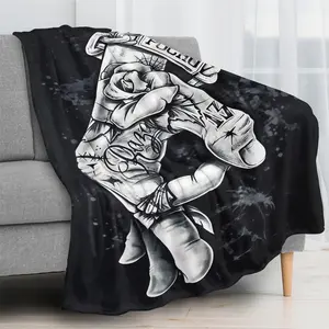 Chicano Art Pocho Raza Hand Sign Plush Throw Blanket, Urban Street Style Tattoo Art Fleece Blanket for Couch, Mexican American Heritage Decor