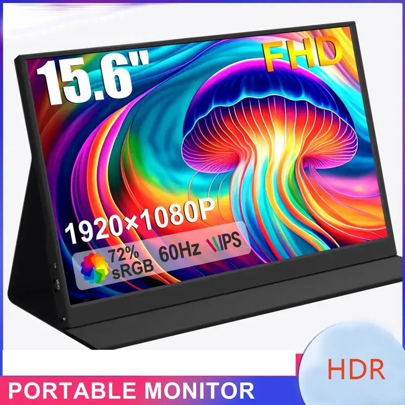 W&O Portable Travel Monitor for Laptop, 15.6" FHD 1080P 60Hz IPS HDR FHD Computer Extended Screen, Gaming Monitor for PC Mac Xbox Switch PS5 iPhone, Remote Work Accessory, Laptop Extended Monitor