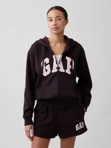Relaxed Gap Logo Zip Hoodie for Women, Turkish Coffee