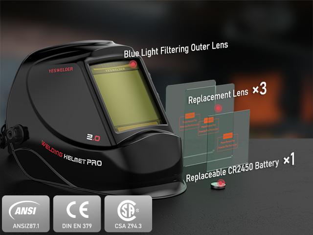 YESWELDER LYG-M800H True Color Auto Darkening Welding Helmet | Large 3.93"x3.66" View, 4 Arc Sensors Welding Mask | Wide Shade 3/5-13 Hood for TIG MIG ARC Grind