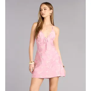 Blush Blossom Halter Mini Dress