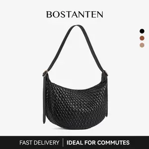 BOSTANTEN Woven Shoulder Bags for Women Tote Bags Retro Crossbody Bags Leather Luxury Purse Hobo Handbag with Adjustable Strap