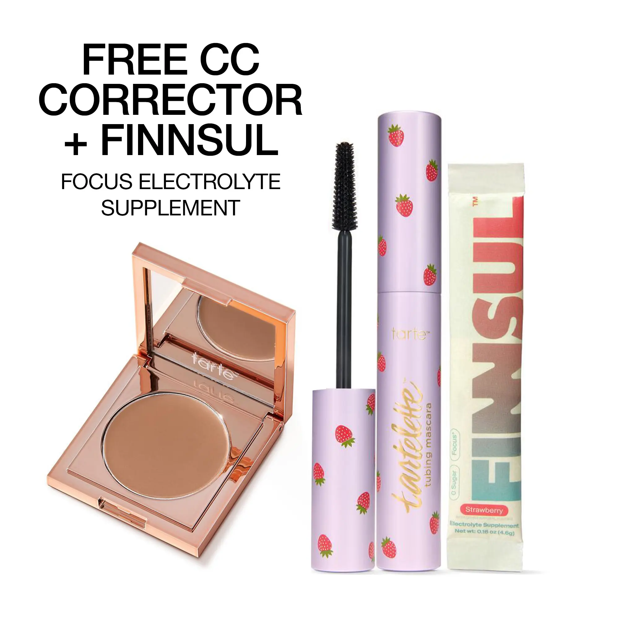 tarte x FINNSUL flutter & focus set + CC undereye - FREE tartelette tubing black mascara & FINNSUL electrolyte supplement