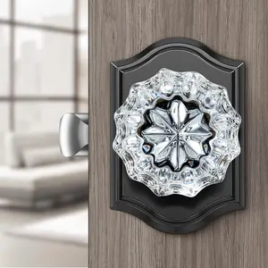 Crystal Door Knobs Interior, Black Glass Door Knobs with Lock for Privacy Use, Vintage Glass Crystal Doorknob for Interior Bedroom Bathroom Doors, Matte Black