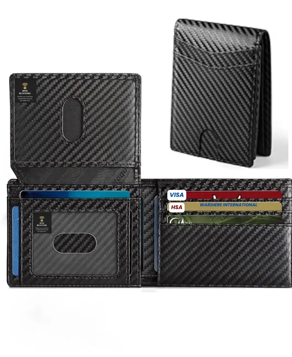RFID Blocking Men's Wallet 2 Pack Slim Bifold Front Pocket Leather Card Holder ID Window Black