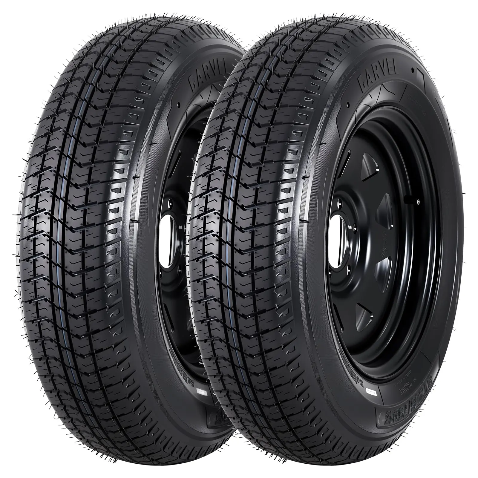 Garvee 2-Pack Trailer Tire On Rim ST205/75D15 Trailer Tires and Wheels 5 Lug Trailer Tires with 15In Rims Load Range C 6PR Black