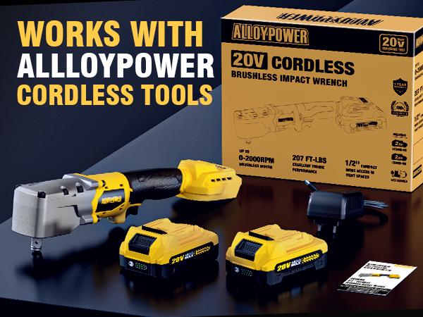 ALLOYPOWER 20V Brushless Right Angle Wrench, 207 Ft-lbs（280N.M） High Torque Cordless Power Tool with 2×2.0Ah Batteries, LED Light, 2-Speed Control, Compact 90° Design for Tight Spaces, yellow  brand inpact  wrench m12 fuel