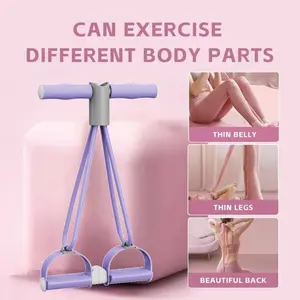 VibeGear 4-Tube Pedal Resistance Band, Home Gym Full-Body Workout Elastic Pull Rope for Sit-Up & Yoga Stretching