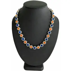 Team Colors Collection Iced CZ Silver Cluster Baseball Player Chain Necklace Orange Royal Blue