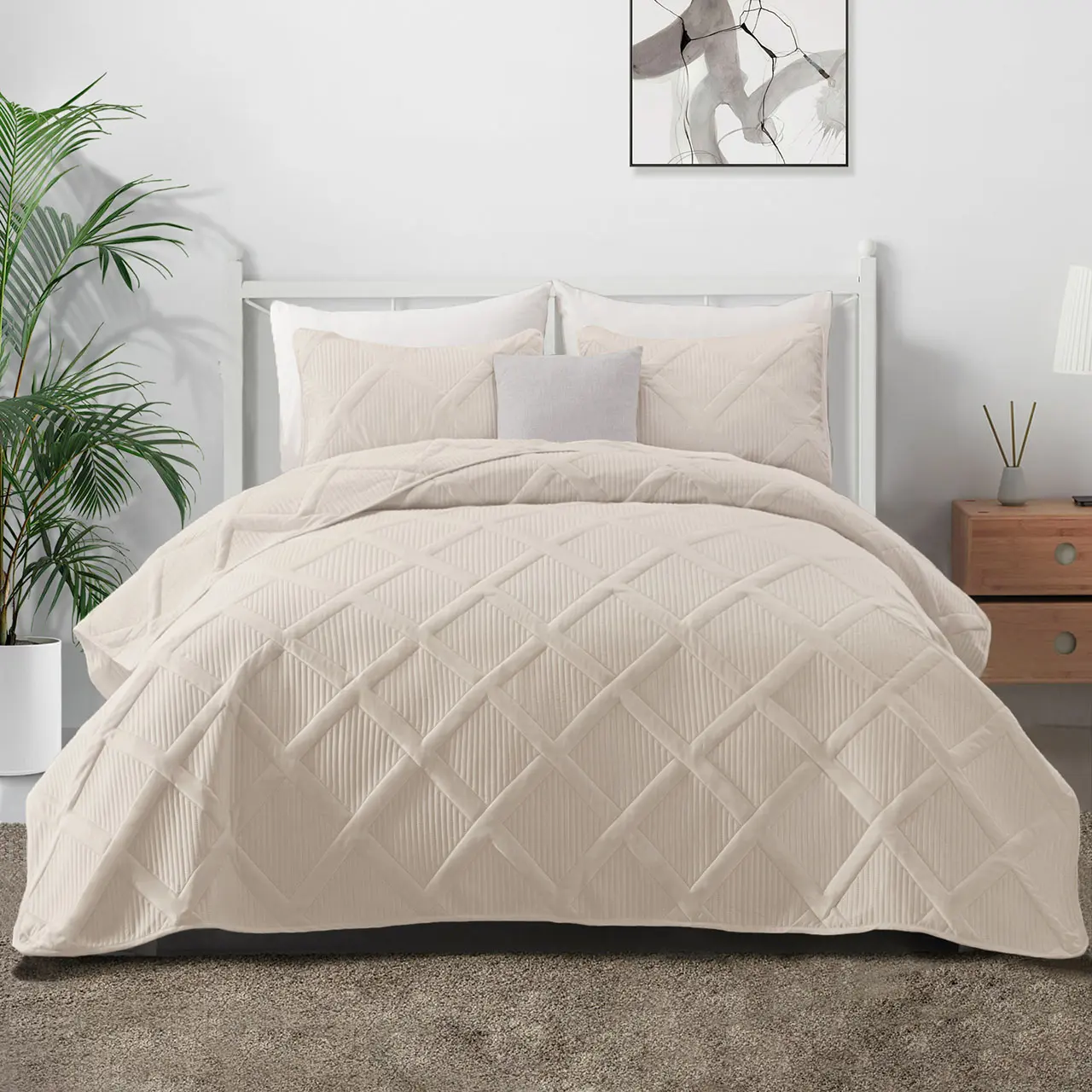 【Back to School】Exclusivo Mezcla Ultrasonic Quilt Set, 2/3 Pieces Quilt with Pillow Shams, Lightweight Bedspreads Modern Striped Coverlet Set for All Seasons