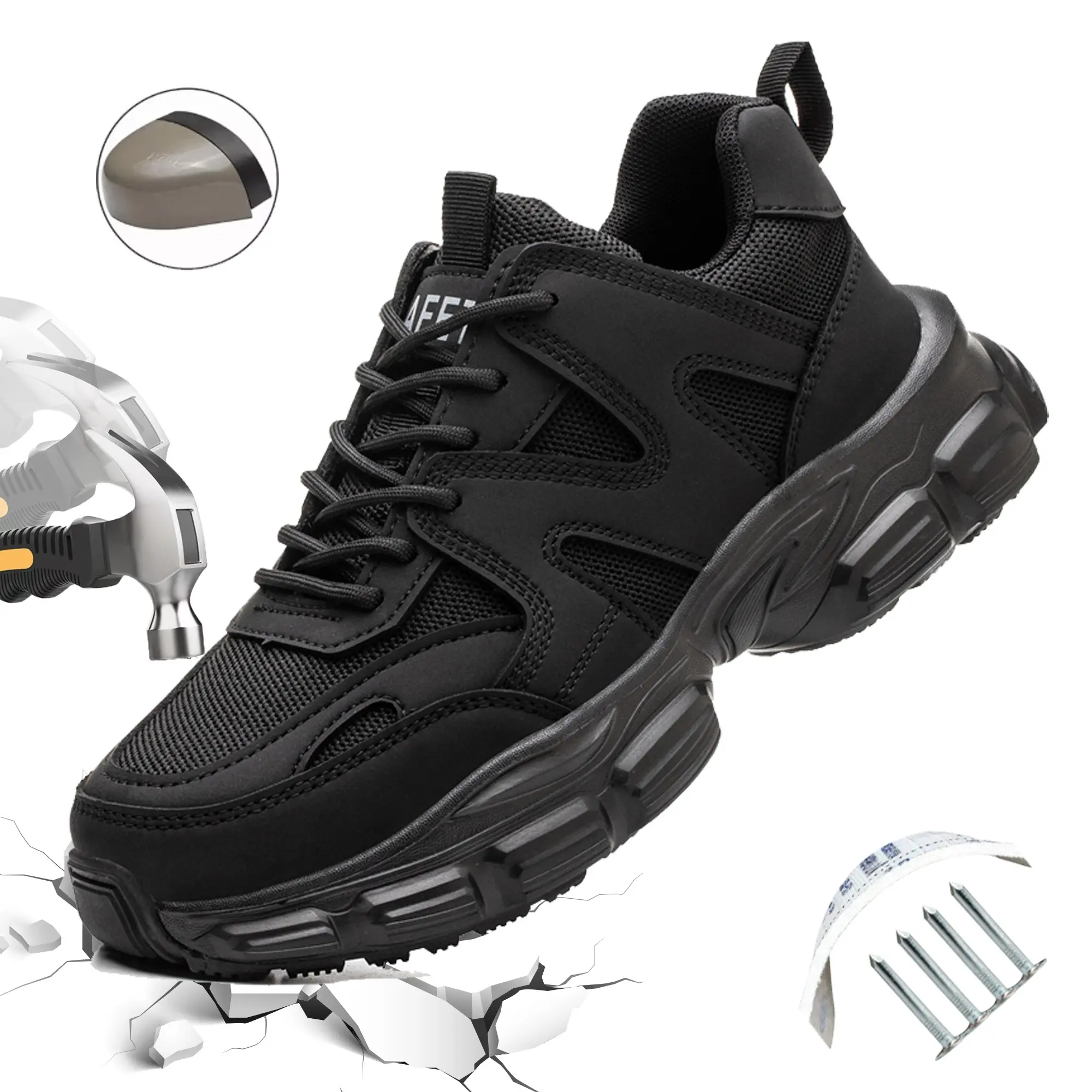 Men's Construction-Grade Heavy Protection Work & Safety Footwear - Steel Toe Anti-Smash, Kevlar Anti-Puncture, Lightweight, Wear-Resistant Thick Sole Closed Shoes for Factory, Workshop Workers, Construction-Grade Work & Safety Footwear, Steel-Toed Work &
