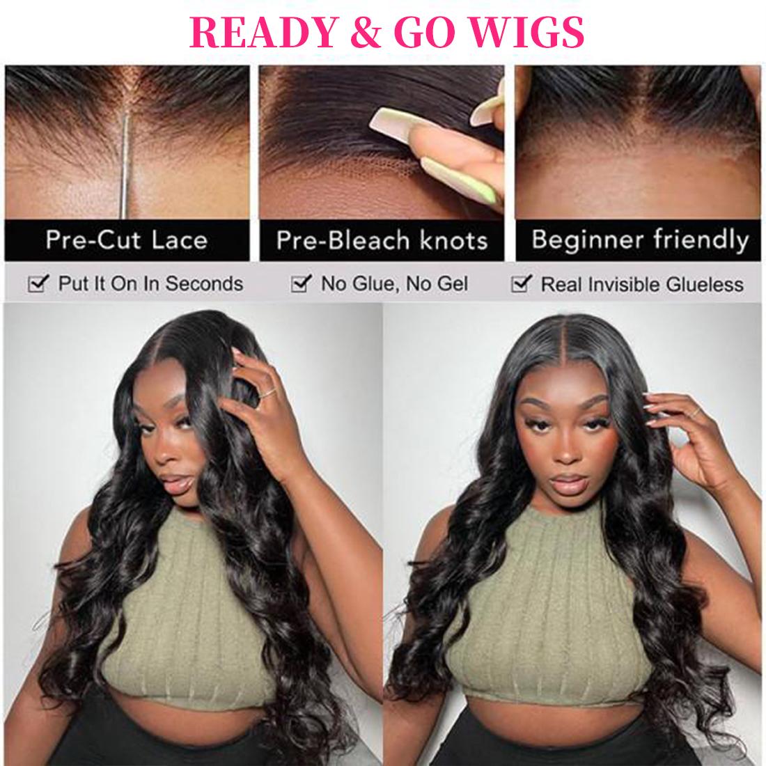 [Spring Essential] Wiggins Hair Ready to Go Glueless Wig Body Wave 7x4 & 7x5 Lace Closure Wigs Human Hair Pre Cut Lace Pre Bleached Knots Wig Beginner Friendly And 13x4 Lace Front Wig Pre Plucked Hairline #SpringStatements #WeeklyDeals