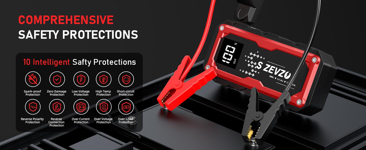 8000a Peak Portable Car Jump Starter with LED Light – Emergency Booster Battery Pack, Power Bank, Wireless Charging, Car Battery Jump Starter Tool​