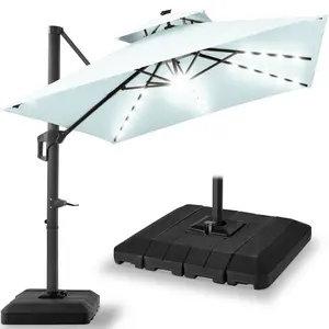 Best Choice Products 10x10ft 2-Tier Square Outdoor Solar LED Cantilever Patio Umbrella w/ Base Included