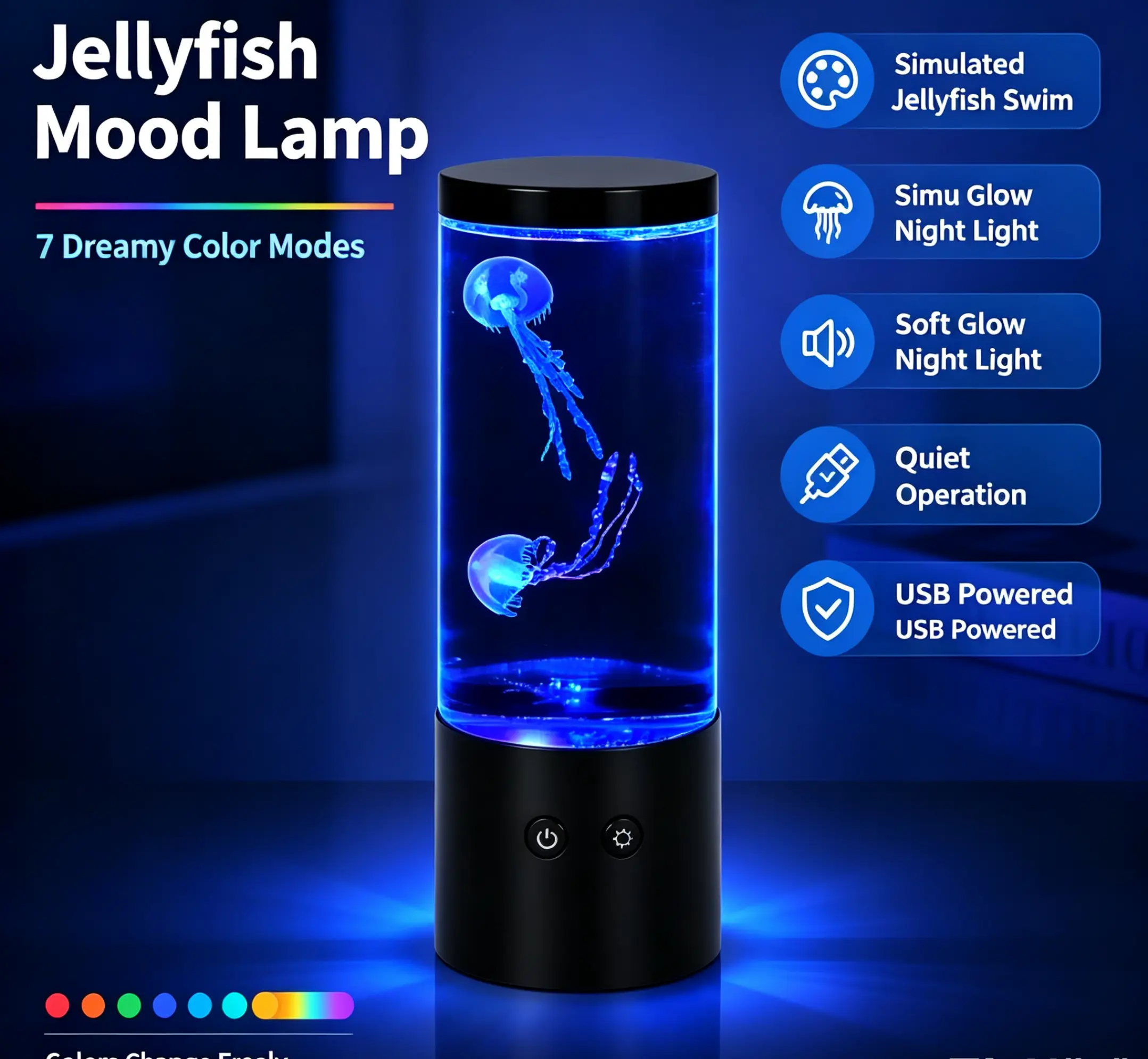 Simulation Jellyfish Lamp USB Powered RGB Color Changing Night Light, Creative Jellyfish Tank Atmosphere Desk Lamp, Bedroom Bedside Decor Ornament Gift