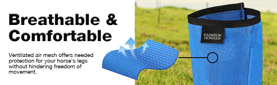 Harrison Howard Loose Fitting Fly Boots UV-Protective Extra Tough Mesh with Colorful Four Fasteners, Stay-on Design for Horse Legs Stomp Reduction