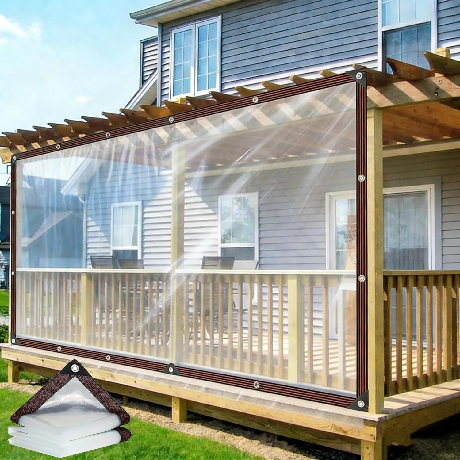 Clear Tarps Heavy Duty Waterproof Transparent Tarpaulin with Grommets Greenhouse Panels for Covering Garden Plant Camping Supplies, Deck Porch Patio Gazebo Curtains (2*3 m/7*10ft)