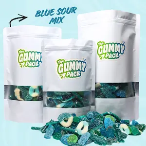 Sour Blue Variety Gummy Mix - The Gummy Pack - 1/2 lb, 1 lb, 2 lb, & 3 lb - Blue Dolphins, Blue Sharks, Blue Raspberry Straws, & Jelly Filled Blue Raspberries - Quality Ingredients & Freshness Guaranteed - Chewy, Soft, & Juicy - Candy Snack