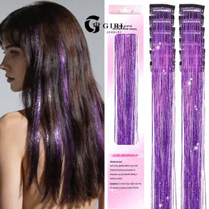 GGIRL Personilized Clip in Hair Tinsel Pack of 12 PCS 24 Inch , Punk Style Rinbow Glitter Tinsel Hair Extensions 24 Inche ,Stylish Festival Tinsel Fairy Hair Extension Multi-colour Party Dazzle Hair Accessories Strands Kit for Women Youth Girls Kids