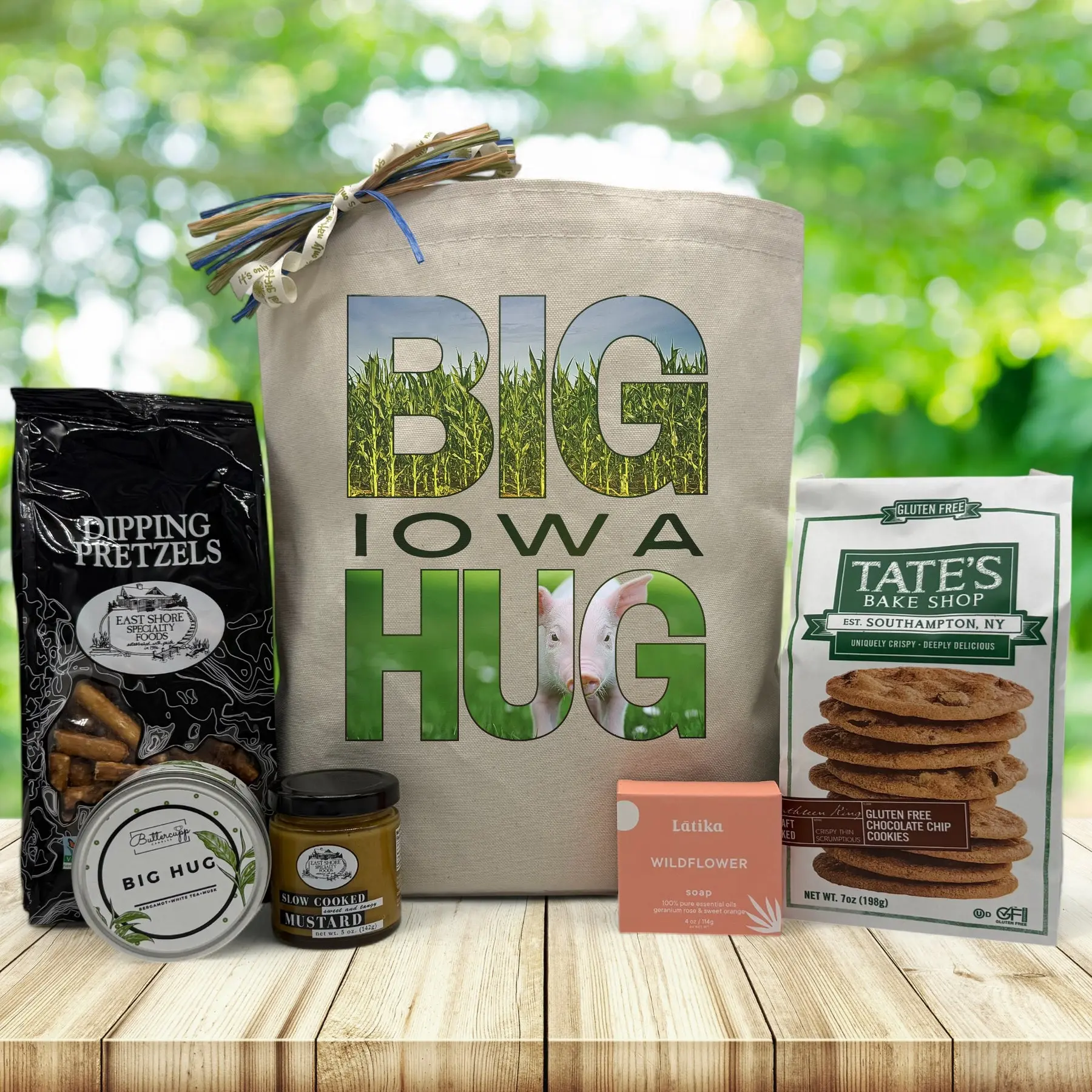 itsonlynaturalgifts Big Iowa Hug Gift Basket with Dipping Pretzels Tate's Bake Shop Cookies & Wildflower Soap