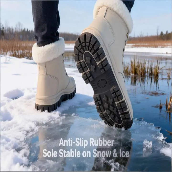 Women's Waterproof Snow Ankle Boots, PU Leather Outdoor Footwear with Warm Fleece Lining and Anti-Slip TPR Sole, Synthetic, Anti-Slip Sole, Polypropylene + Eva, Slip Resistant