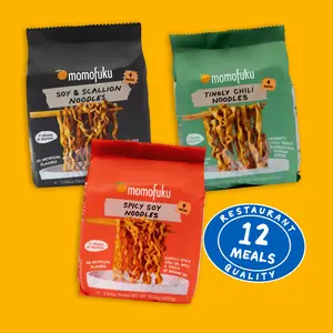 Momofuku Noodle Variety Pack -  Servings of Soy & Scallion Spicy Soy Tingly Chili Dried Noodles for Flavorful Meals