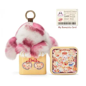 【BunnyLulu】101 Mini Fluffy Bunny PomPom Keychain with Tin Box, Adorable Plush Pendant for Phone Bag Car, Ideal Easter Birthday Gift