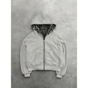 2024New Two-sided Clothing Harajuku Retro Leopard Print Fashionable Loose Zipper Hoodie Men Street Hip-hop Casual Sweatshirt Women2025