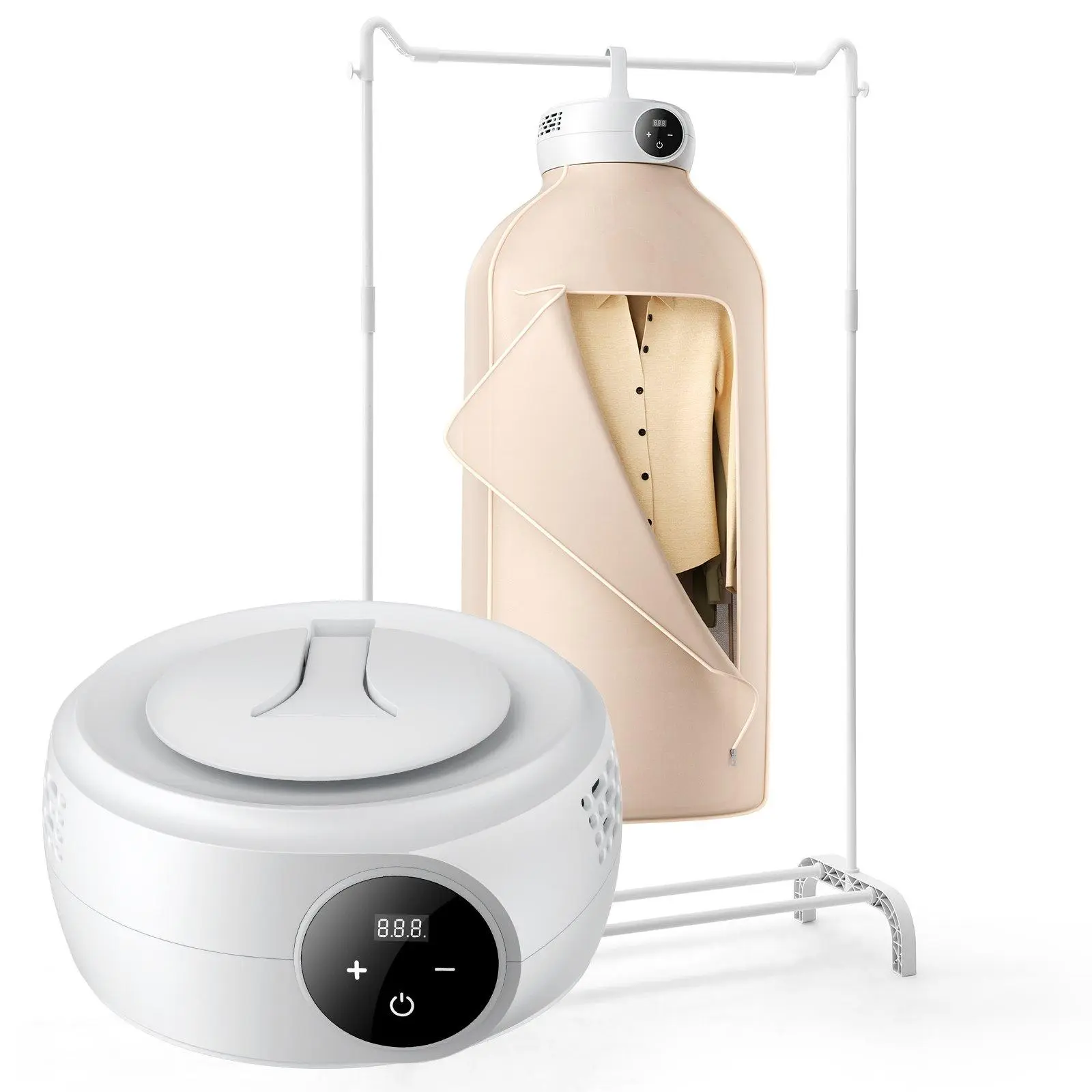 【Backtoschool】VEVOR Portable Clothes Dryer, Clothes Dryer with Dryer Bag, PTC Heating & LED Display, Foldable Mini Dryer with 5-H Timer for Apartments, Dorms, RVs, or Hotels, 600W, Beige