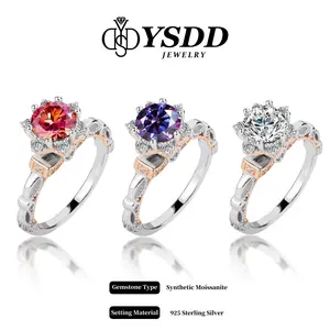 【#245 Cinderella】Antique Flower Synthetic Moissanite Engagement Ring in 925 Sterling Silver 1Carat