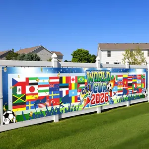 Banner Country Flags of the World 2026 Outdoor Indoor International Decorations Photo Backdrop with Trophy Soccer Ball for Party Porch Yard Sign for Garden Restaurant Bar Home,118×20in