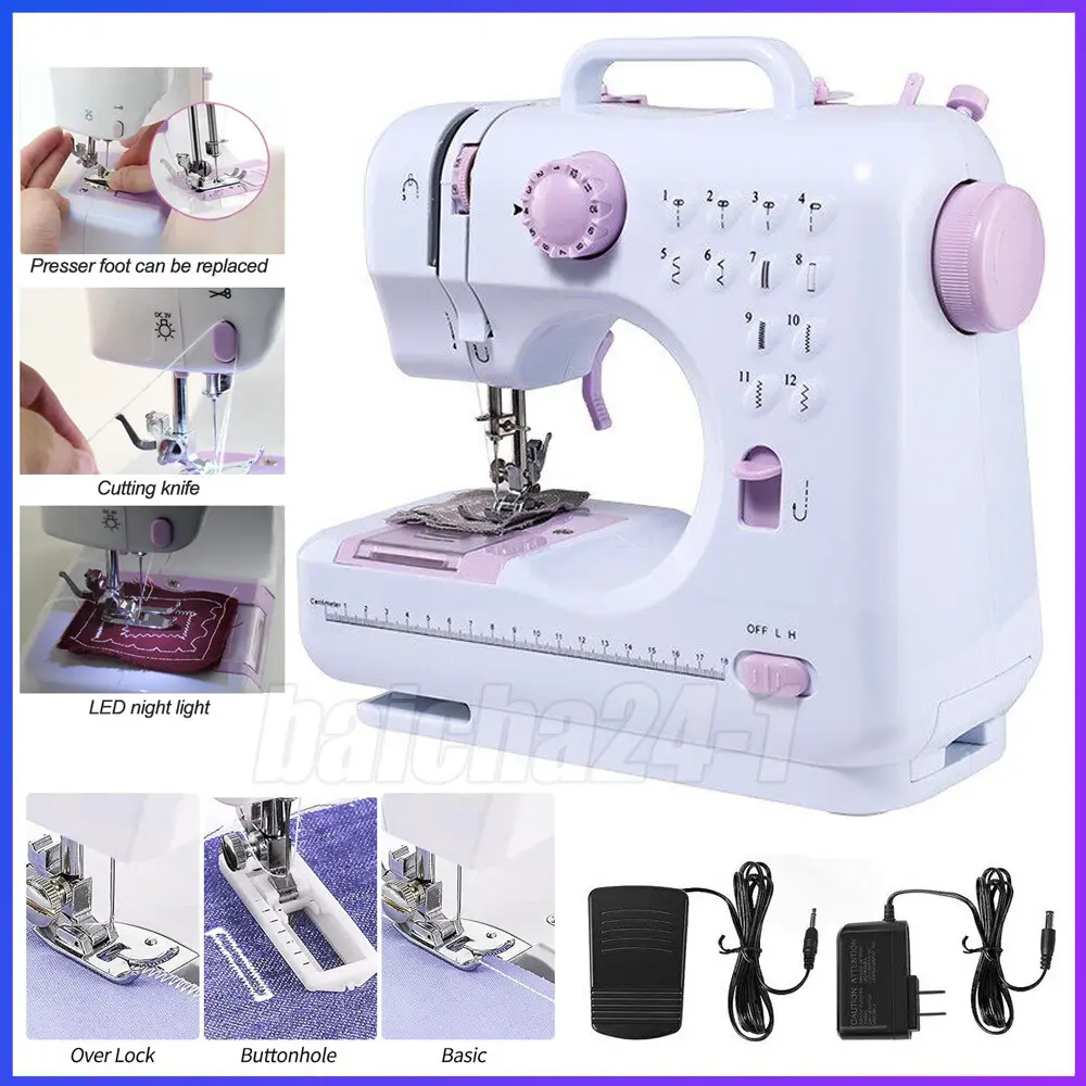 Electric Sewing Machine 12 Built-In Stitches Portable Design with Reverse Function Dual Power AC/Battery for Crafting Mending Sewingmachine